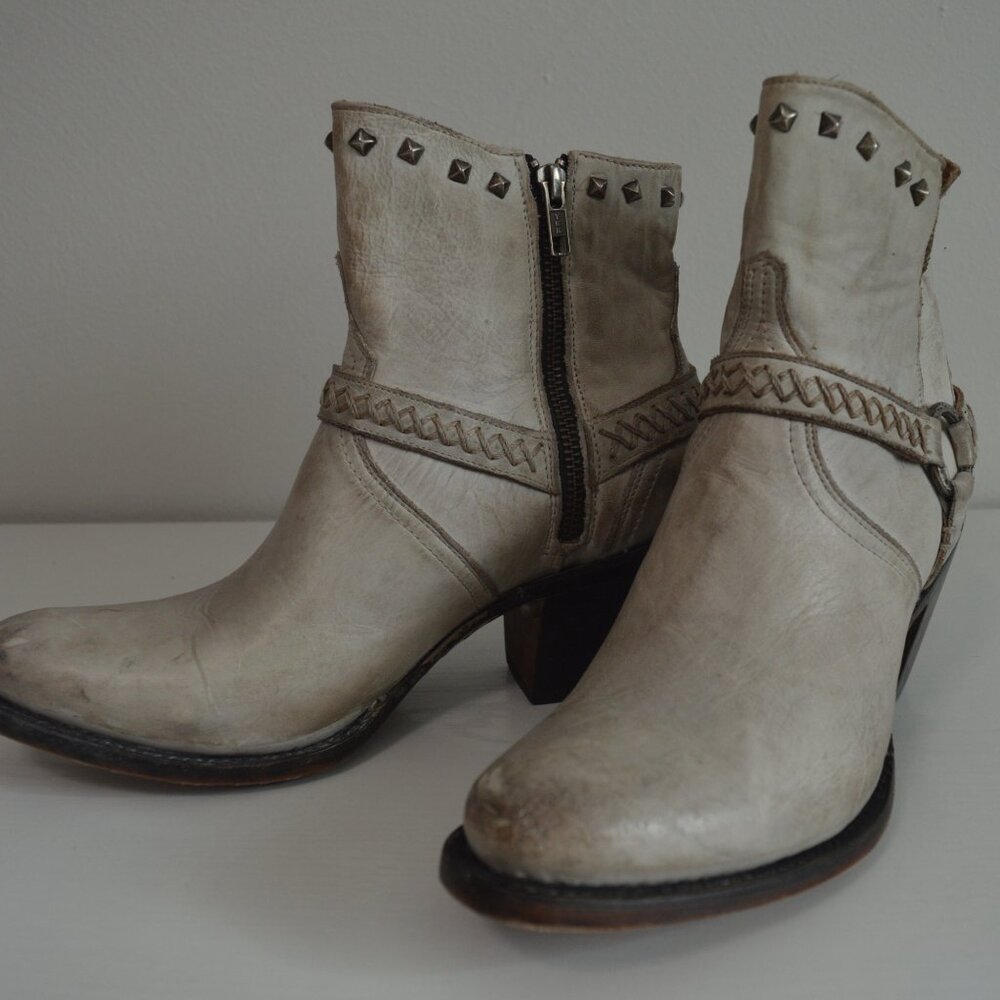 Lucchese Harness Ani Studded Distressed White Western Booties - Picture 15 of 15